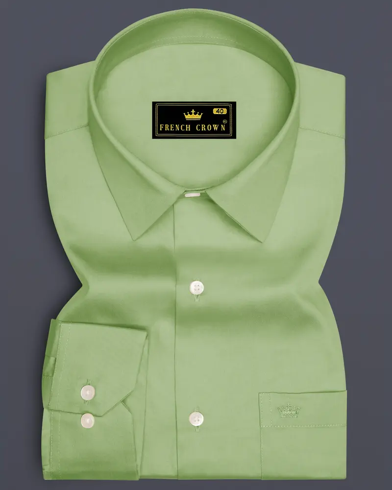 Verdan-Tan Green Subtle Sheen Super Soft Premium Cotton Dress Shirt 6