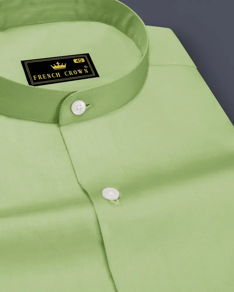 Verdan-Tan Green Subtle Sheen Super Soft Premium Cotton Mandarin Dress Shirt 1