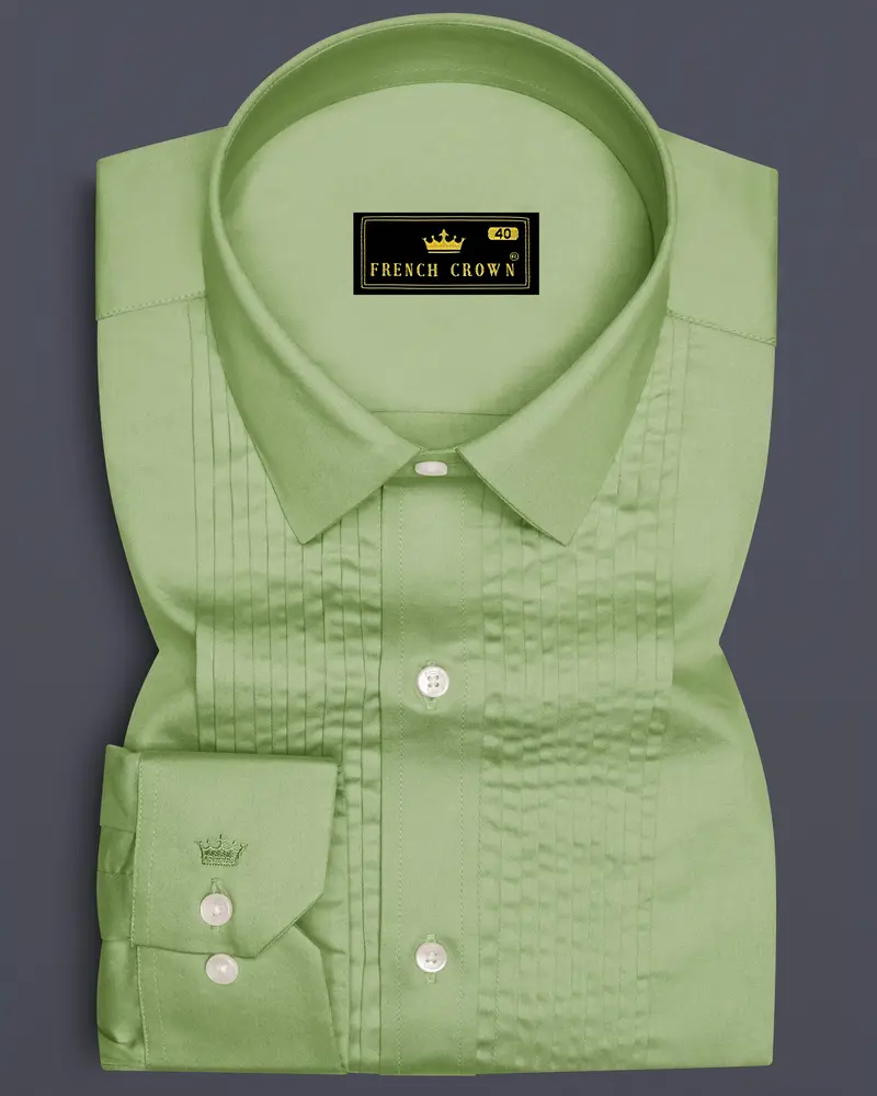Verdan-Tan Green Subtle Sheen Super Soft Premium Cotton Tuxedo Dress Shirt 1