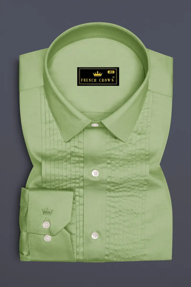Verdan-Tan Green Subtle Sheen Super Soft Premium Cotton Tuxedo Dress Shirt 2