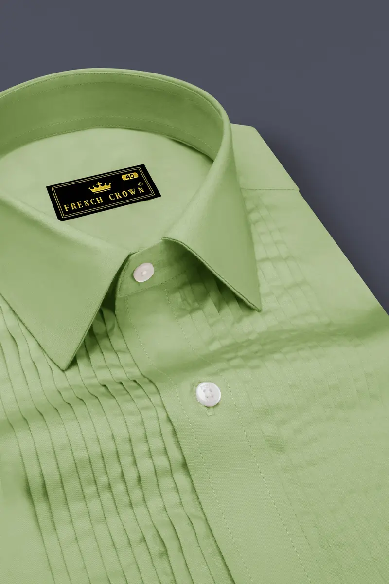 Verdan-Tan Green Subtle Sheen Super Soft Premium Cotton Tuxedo Dress Shirt 4