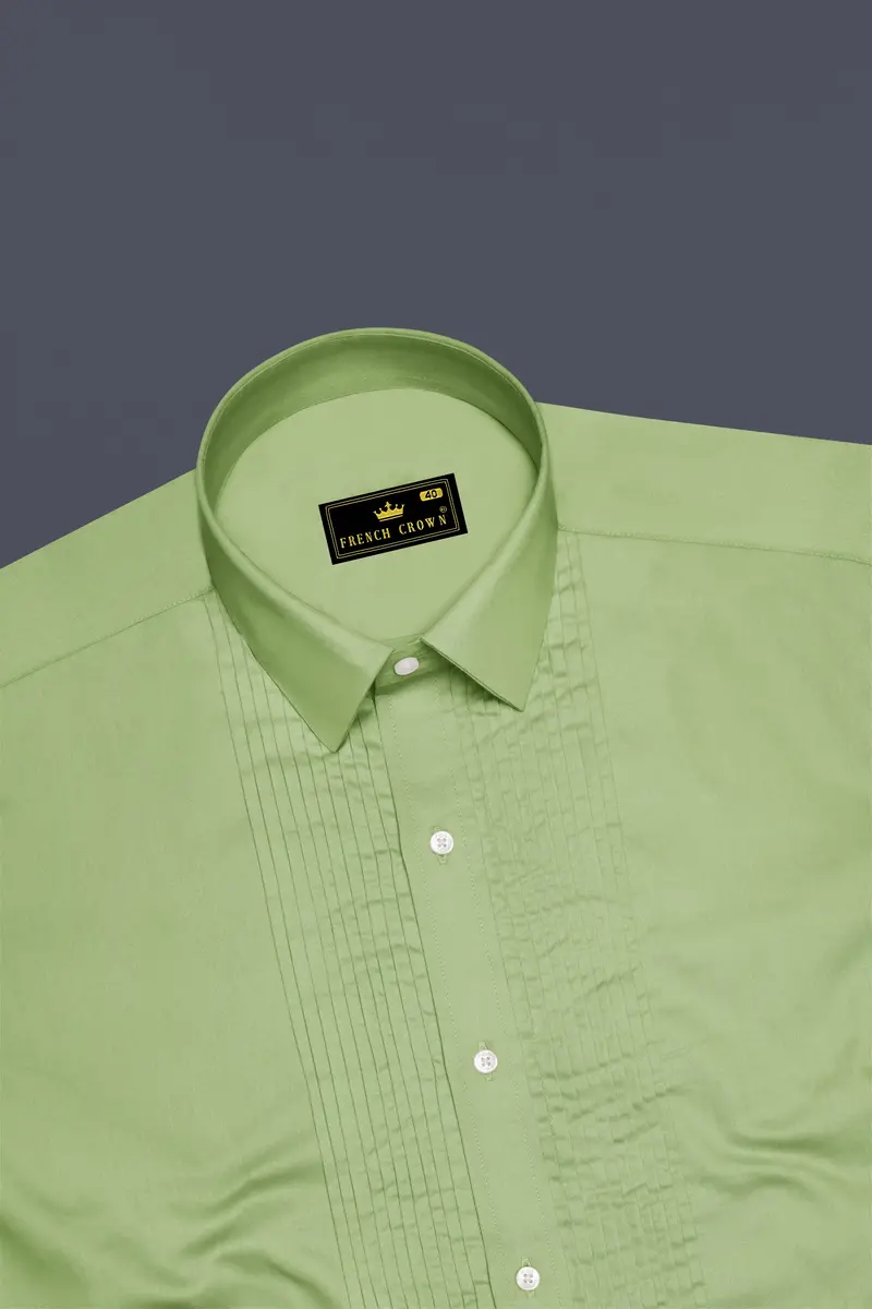 Verdan-Tan Green Subtle Sheen Super Soft Premium Cotton Tuxedo Dress Shirt 5
