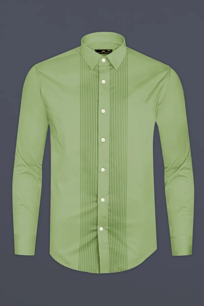 Verdan-Tan Green Subtle Sheen Super Soft Premium Cotton Tuxedo Dress Shirt 6