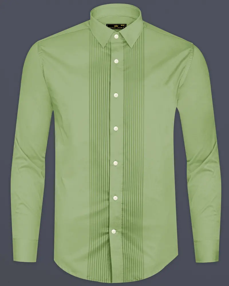 Verdan-Tan Green Subtle Sheen Super Soft Premium Cotton Tuxedo Dress Shirt 8