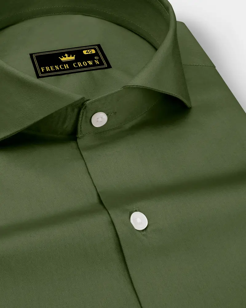 Verdant-Camo Green Subtle Sheen Super Soft Premium Cotton Cut Away Collar Dress Shirt 1