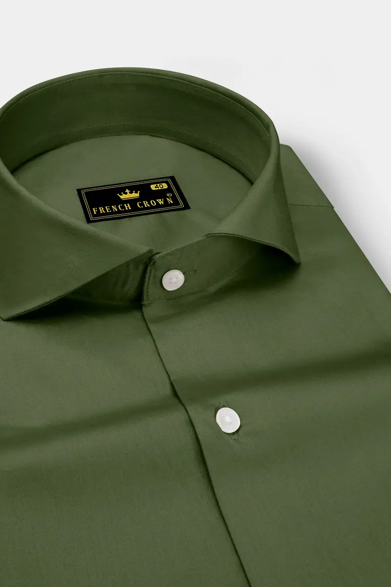 Verdant-Camo Green Subtle Sheen Super Soft Premium Cotton Cut Away Collar Dress Shirt 2