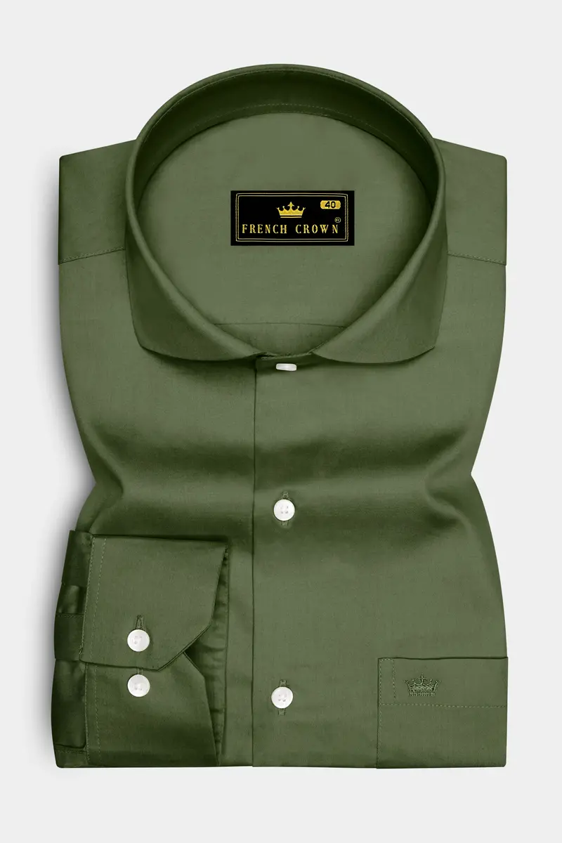 Verdant-Camo Green Subtle Sheen Super Soft Premium Cotton Cut Away Collar Dress Shirt 4