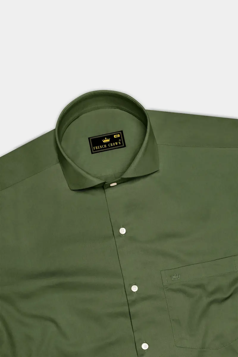 Verdant-Camo Green Subtle Sheen Super Soft Premium Cotton Cut Away Collar Dress Shirt 5