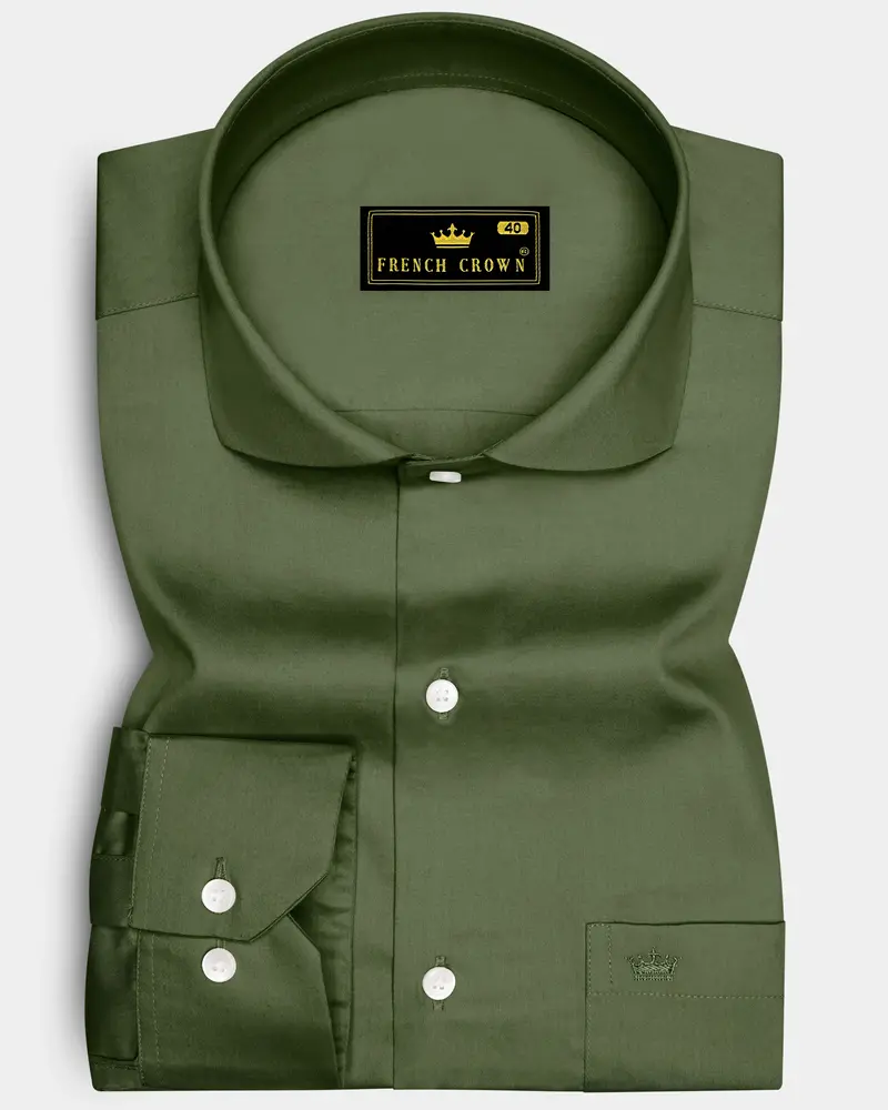 Verdant-Camo Green Subtle Sheen Super Soft Premium Cotton Cut Away Collar Dress Shirt 6