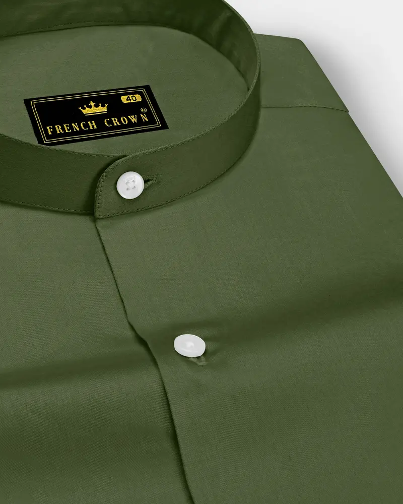Verdant-Camo Green Subtle Sheen Super Soft Premium Cotton Mandarin Dress Shirt 1