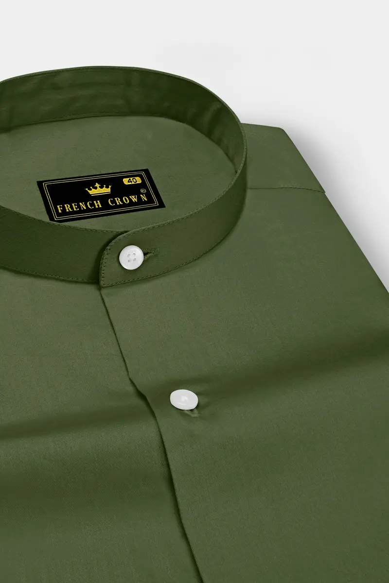 Verdant-Camo Green Subtle Sheen Super Soft Premium Cotton Mandarin Dress Shirt 2