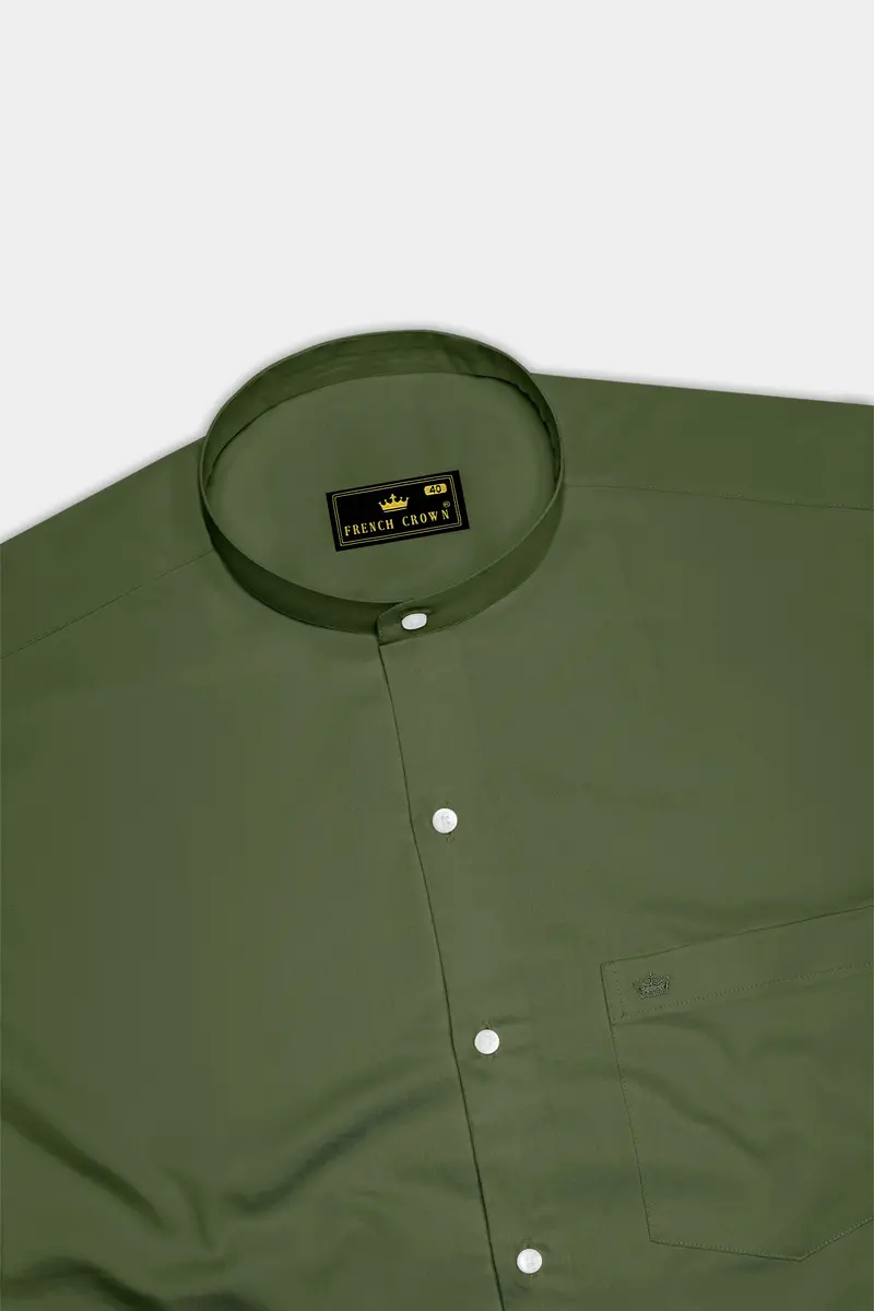 Verdant-Camo Green Subtle Sheen Super Soft Premium Cotton Mandarin Dress Shirt 5