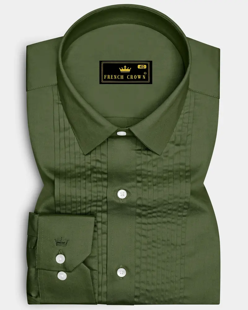 Verdant-Camo Green Subtle Sheen Super Soft Premium Cotton Tuxedo Dress Shirt 1