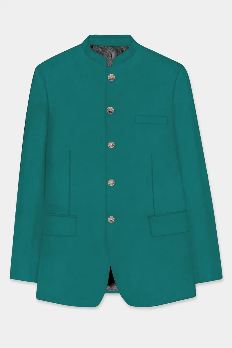 Verdant Classic-Surfie Green Solid Wool Rich Bandhgala Slight Stretch Blazer 6