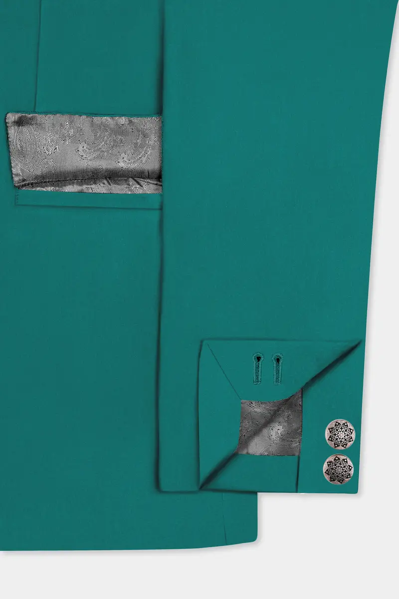 Verdant Classic-Surfie Green Solid Wool Rich Cross Placket Bandhgala Slight Stretch Blazer 5