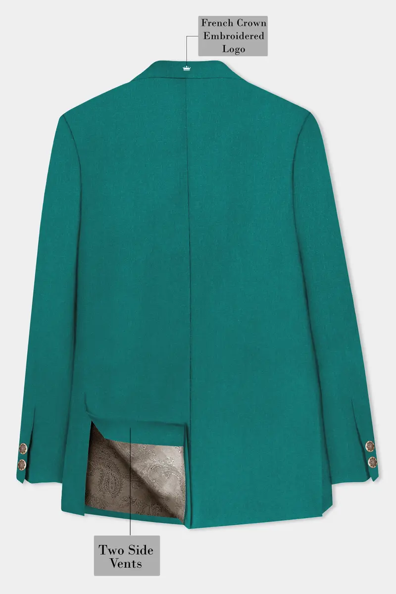 Verdant Classic-Surfie Green Solid Wool Rich Cross Placket Bandhgala Slight Stretch Blazer 7