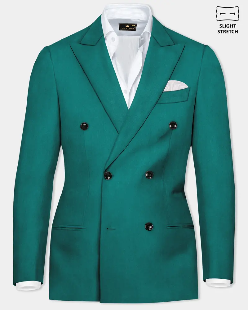 Verdant Classic-Surfie Green Solid Wool Rich Double Breasted Slight Stretch Blazer 1