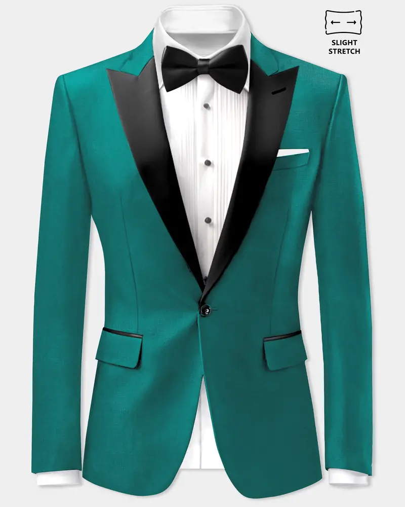 Verdant Classic-Surfie Green Solid Wool Rich Peak Lapel Tuxedo Slight Stretch Blazer 1