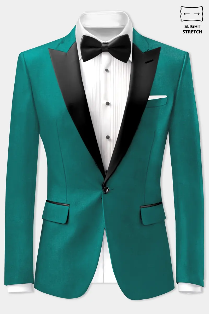 Verdant Classic-Surfie Green Solid Wool Rich Peak Lapel Tuxedo Slight Stretch Blazer 2