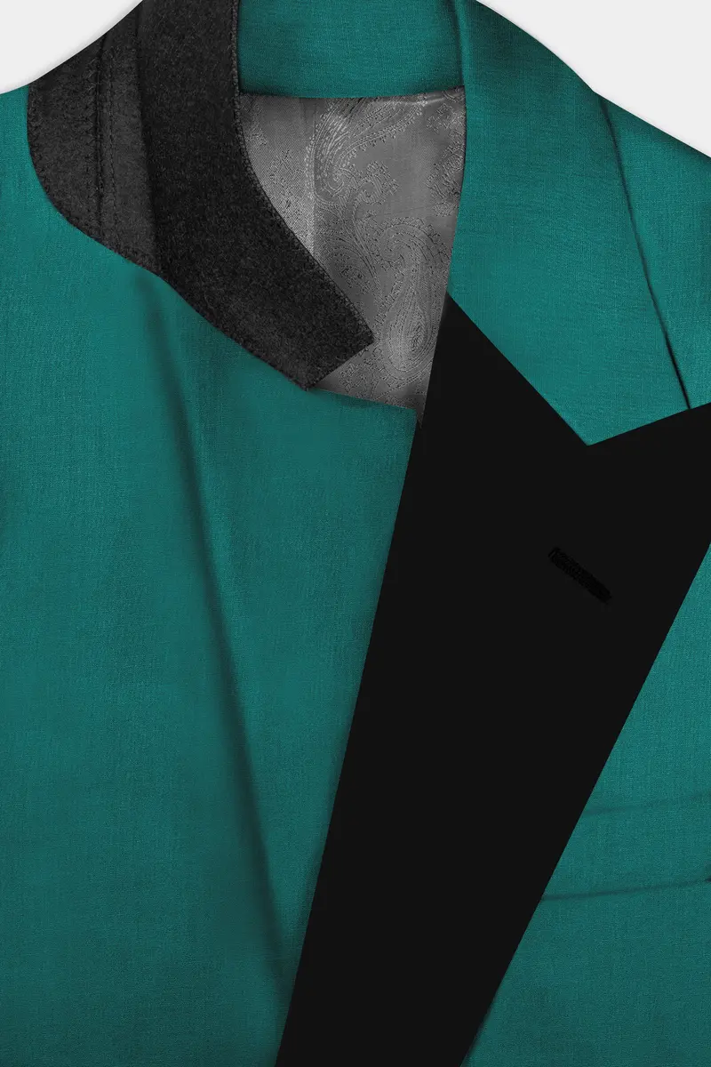 Verdant Classic-Surfie Green Solid Wool Rich Peak Lapel Tuxedo Slight Stretch Blazer 5