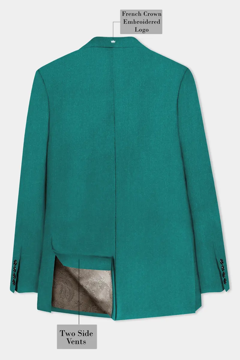 Verdant Classic-Surfie Green Solid Wool Rich Peak Lapel Tuxedo Slight Stretch Blazer 8