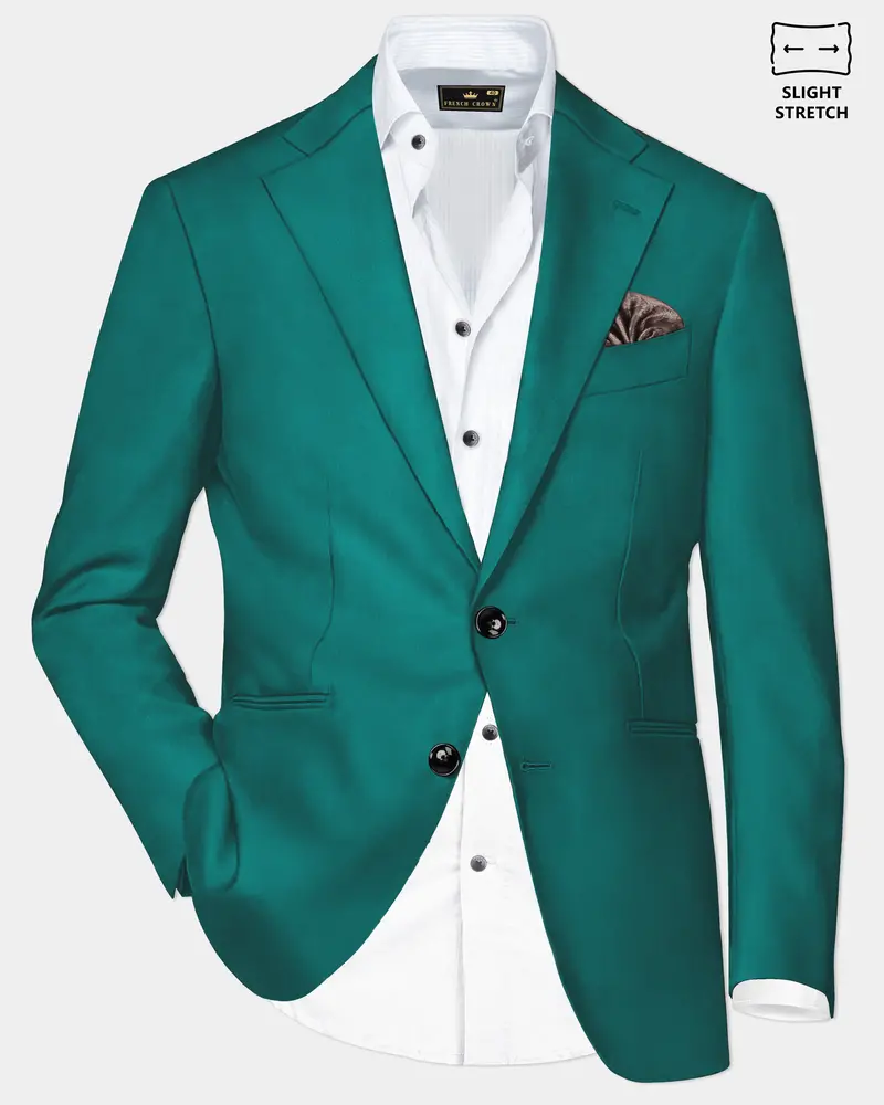 Verdant Classic-Surfie Green Solid Wool Rich Single Breasted Slight Stretch Blazer 1