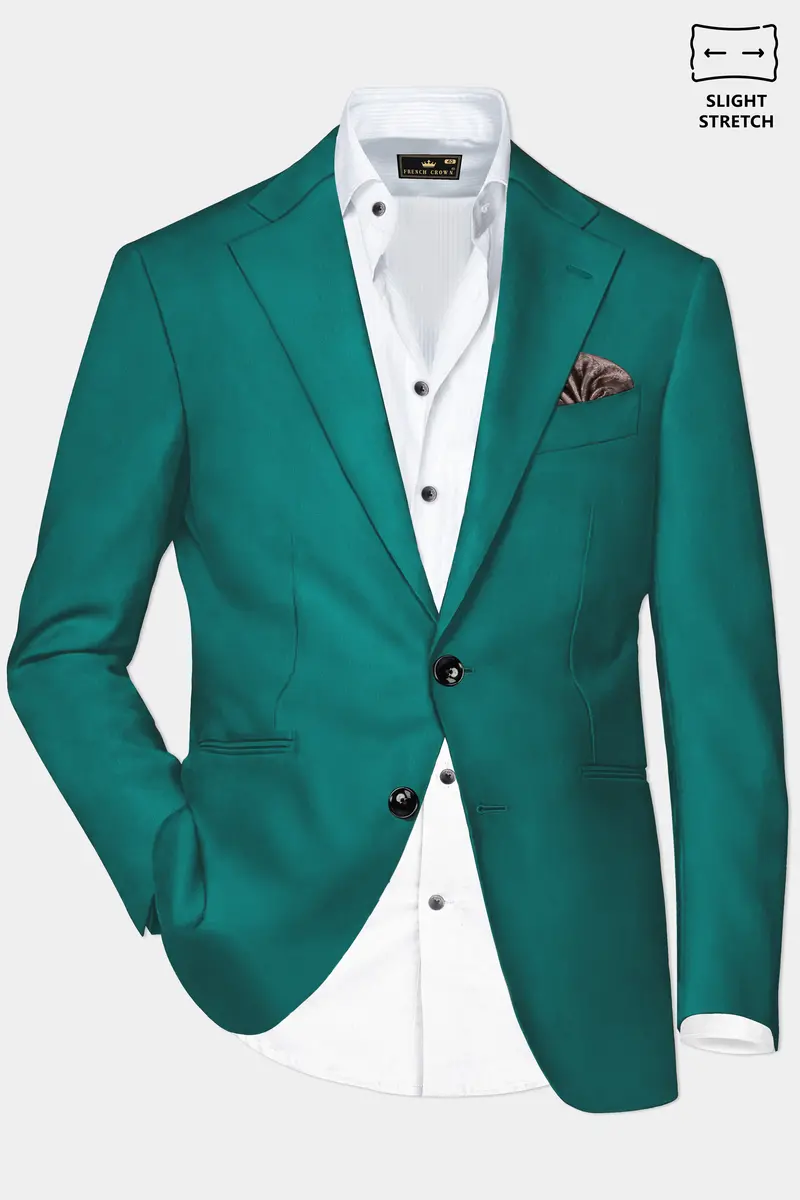 Verdant Classic-Surfie Green Solid Wool Rich Single Breasted Slight Stretch Blazer 2