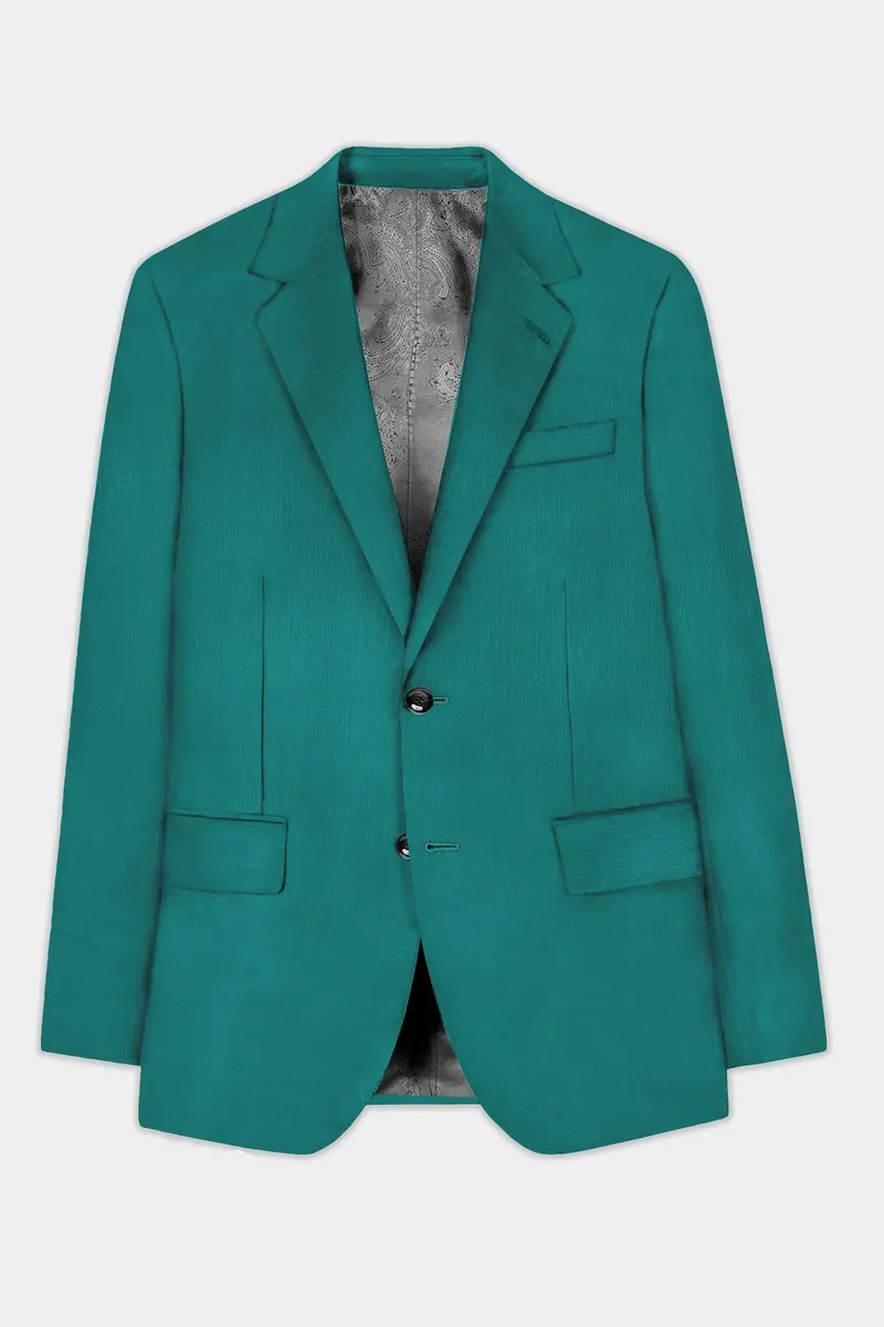 Verdant Classic-Surfie Green Solid Wool Rich Single Breasted Slight Stretch Blazer 7