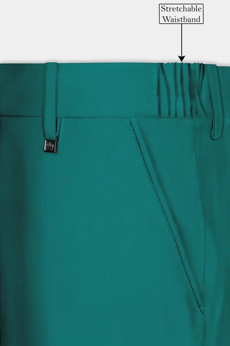 Verdant Classic-Surfie Green Solid Wool Rich Slight Stretch Waistband Pant 6