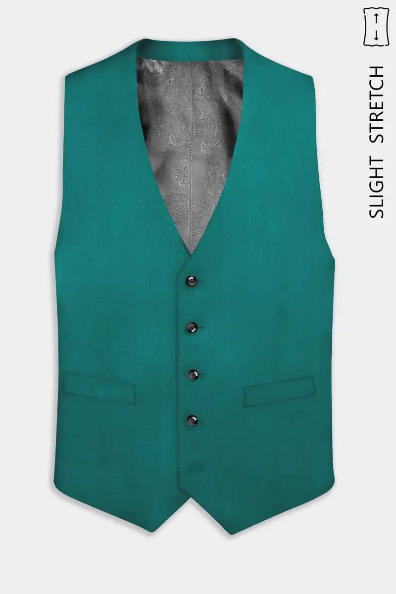 Verdant Classic-Surfie Green Solid Wool Rich Slight Stretch Waistcoat 2