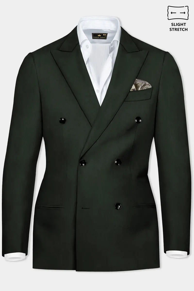 Verdant Majesty-Juniper Green Solid Wool Rich Double Breasted Slight Stretch Suit 11