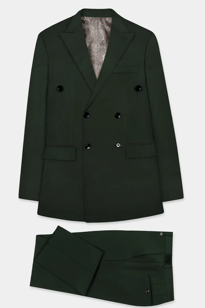 Verdant Majesty-Juniper Green Solid Wool Rich Double Breasted Slight Stretch Suit 12