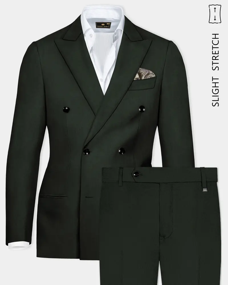Verdant Majesty-Juniper Green Solid Wool Rich Double Breasted Slight Stretch Suit 19