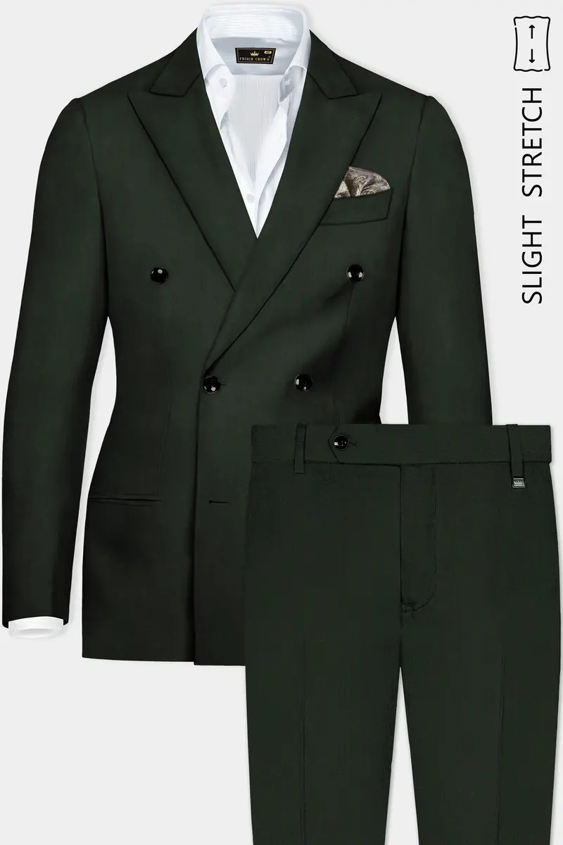 Verdant Majesty-Juniper Green Solid Wool Rich Double Breasted Slight Stretch Suit 4