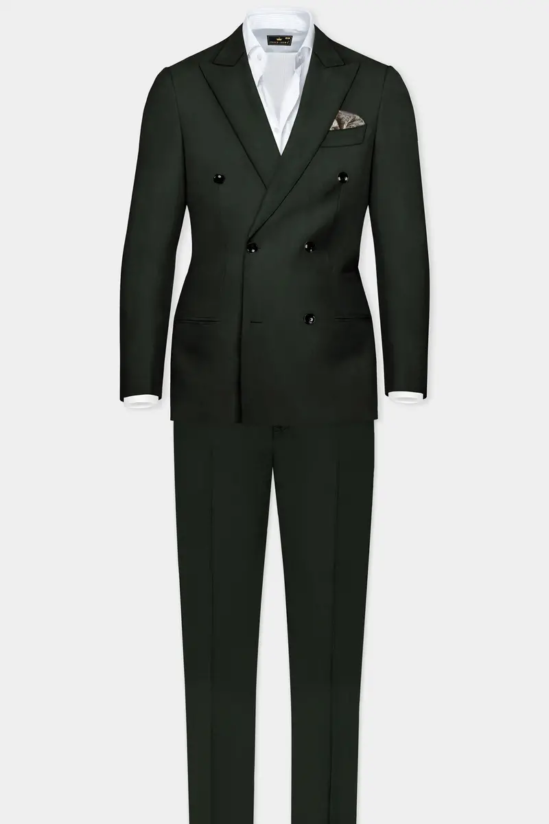 Verdant Majesty-Juniper Green Solid Wool Rich Double Breasted Slight Stretch Suit 5