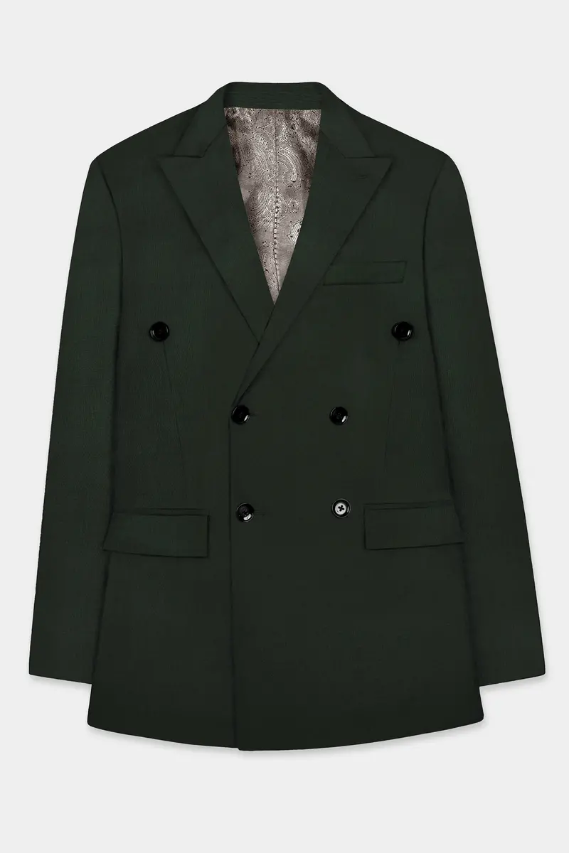 Verdant Majesty-Juniper Green Solid Wool Rich Double Breasted Slight Stretch Suit 9