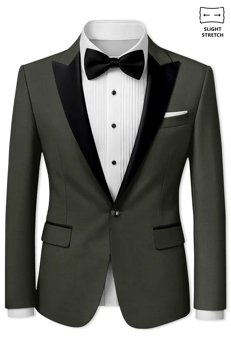 Verdant Majesty-Juniper Green Solid Wool Rich Peak Lapel Tuxedo Slight Stretch Suit 10