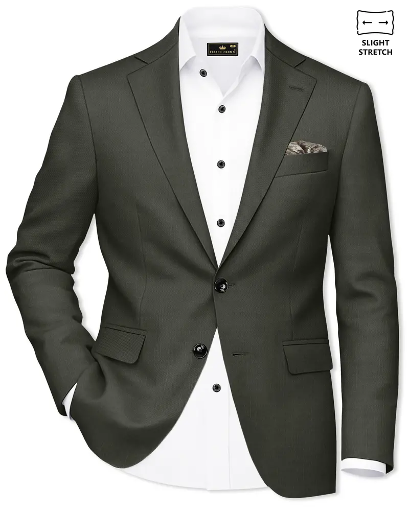 Verdant Majesty-Juniper Green Solid Wool Rich Single Breasted Slight Stretch Blazer 1