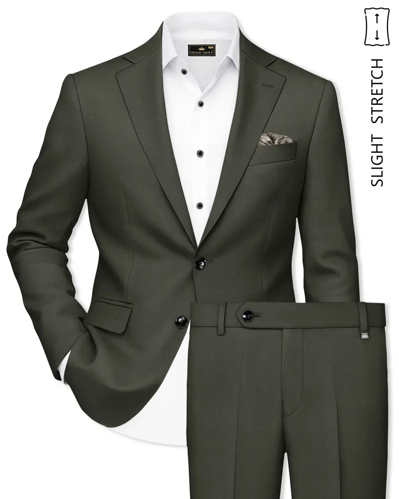 Verdant Majesty-Juniper Green Solid Wool Rich Single Breasted Slight Stretch Suit 1