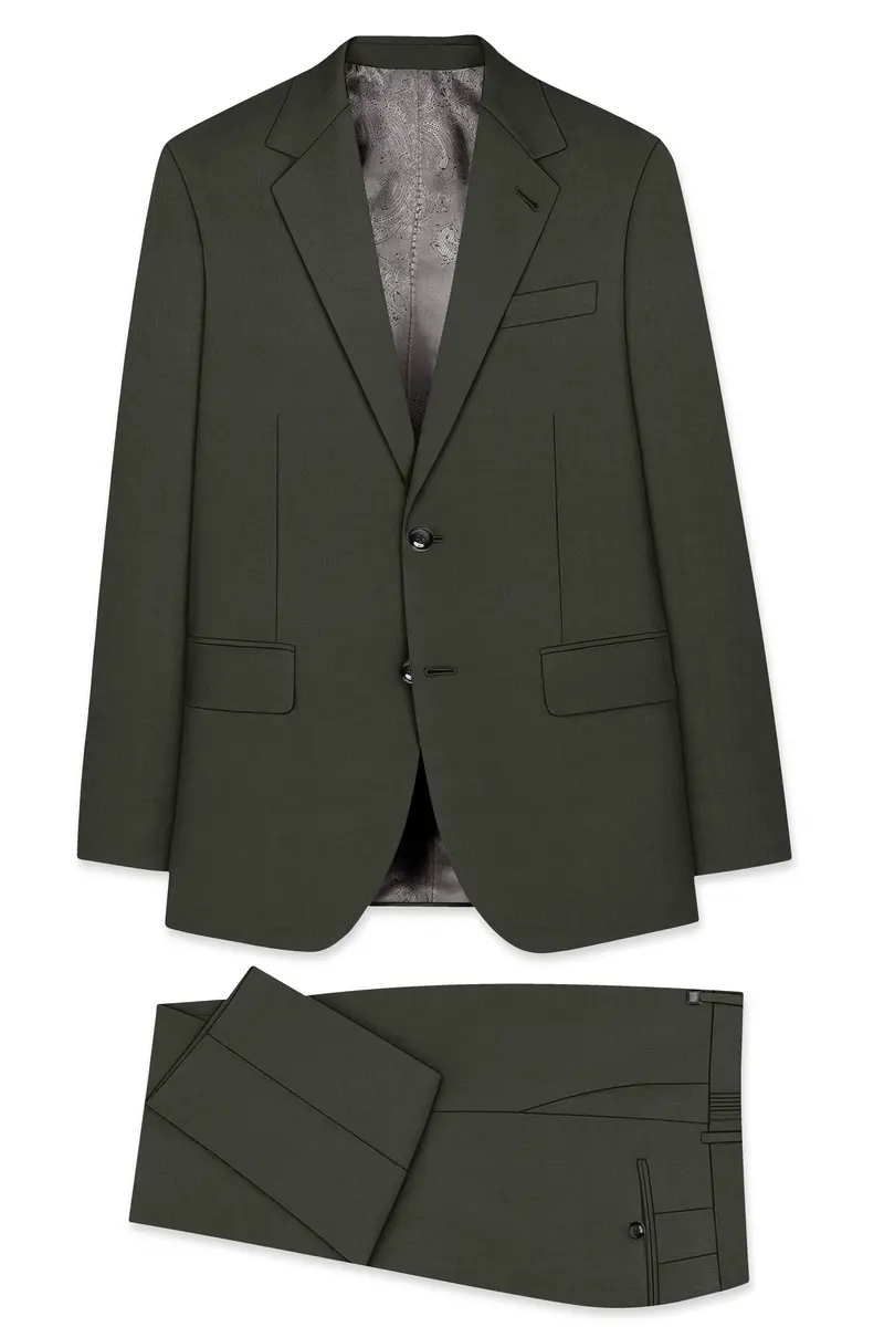 Verdant Majesty-Juniper Green Solid Wool Rich Single Breasted Slight Stretch Suit 11
