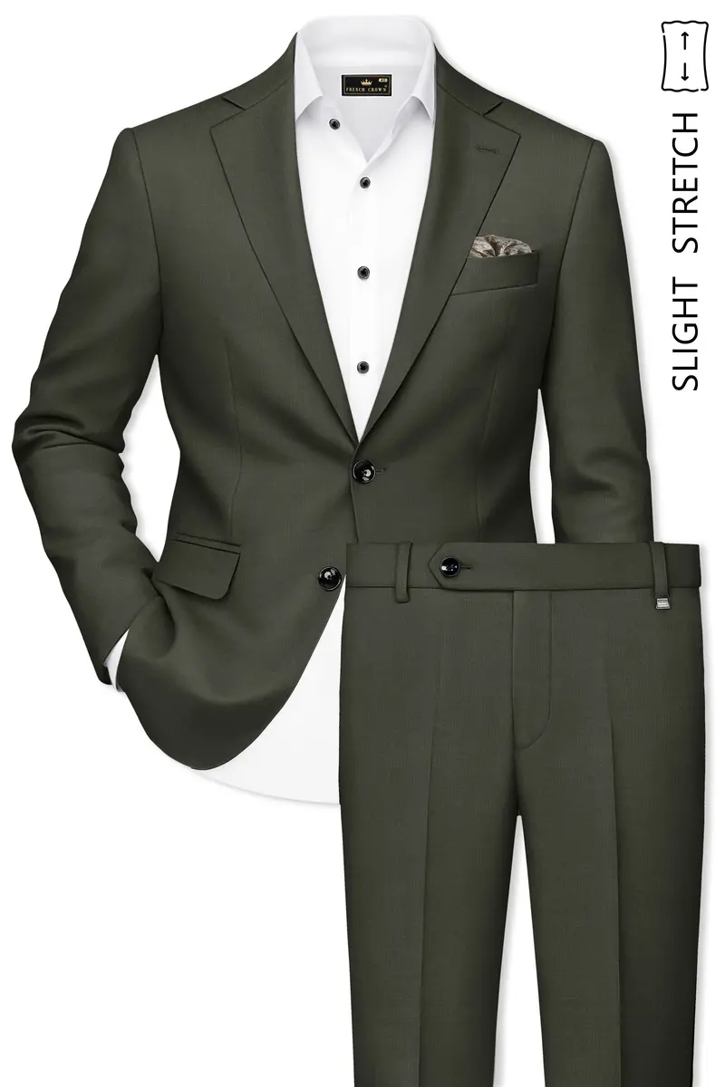Verdant Majesty-Juniper Green Solid Wool Rich Single Breasted Slight Stretch Suit 2