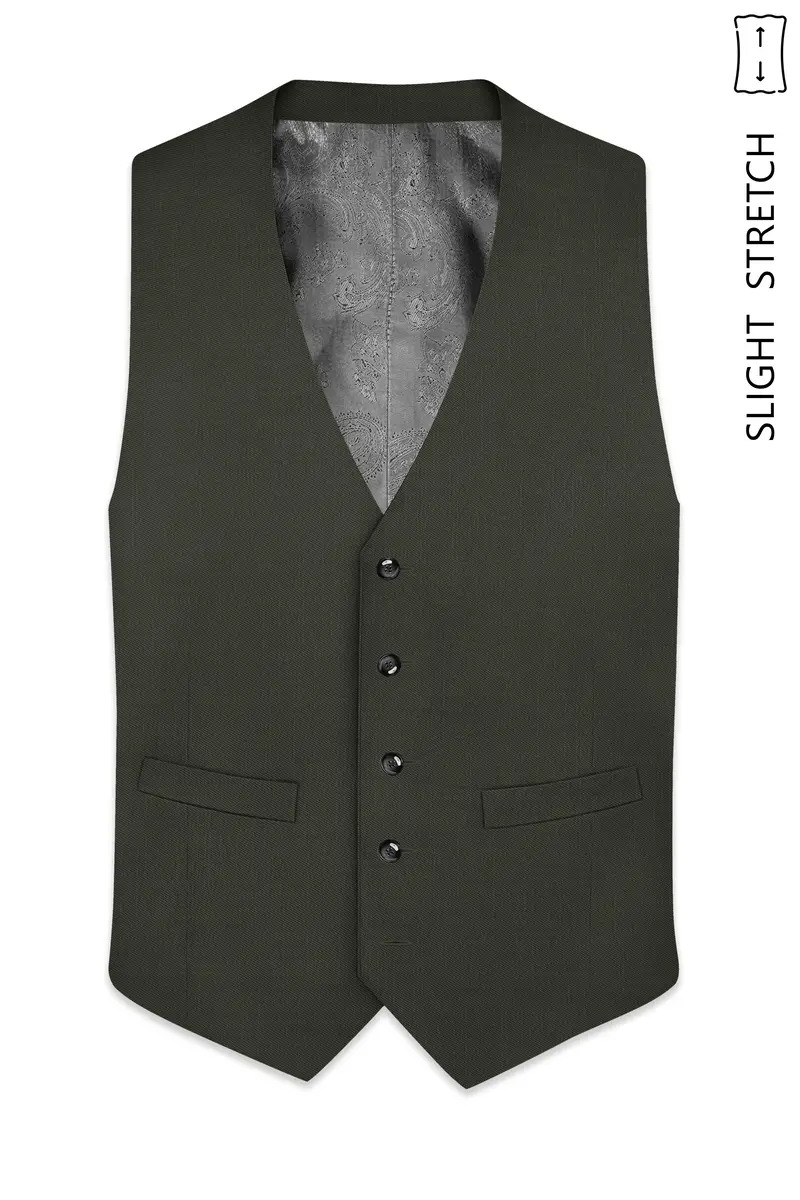 Verdant Majesty-Juniper Green Solid Wool Rich Slight Stretch Waistcoat 2