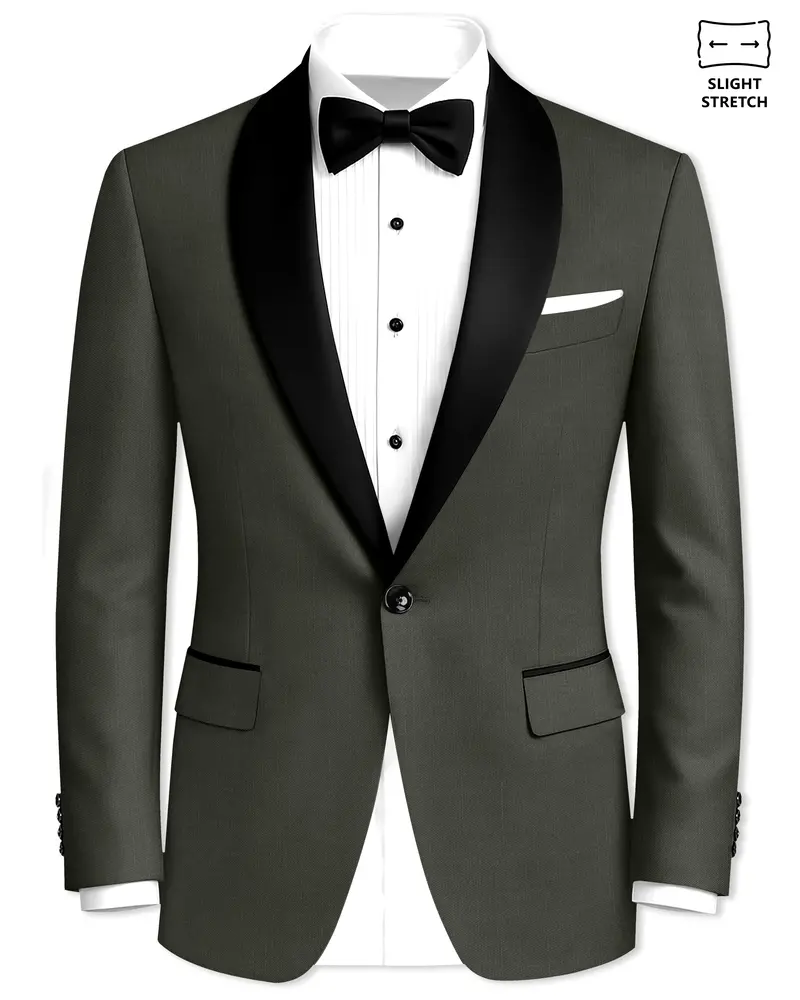 Verdant Majesty-Juniper Green Solid Wool Rich Tuxedo Slight Stretch Blazer 1