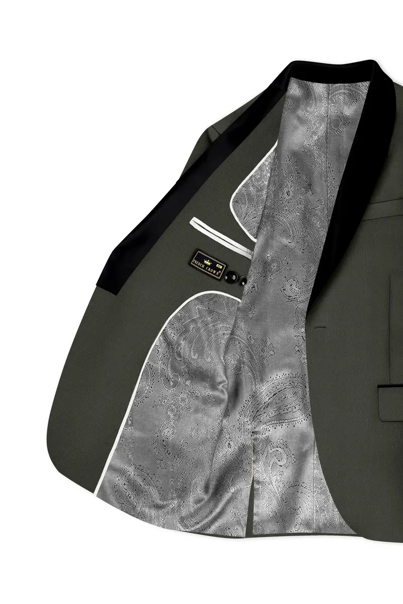 Verdant Majesty-Juniper Green Solid Wool Rich Tuxedo Slight Stretch Blazer 5