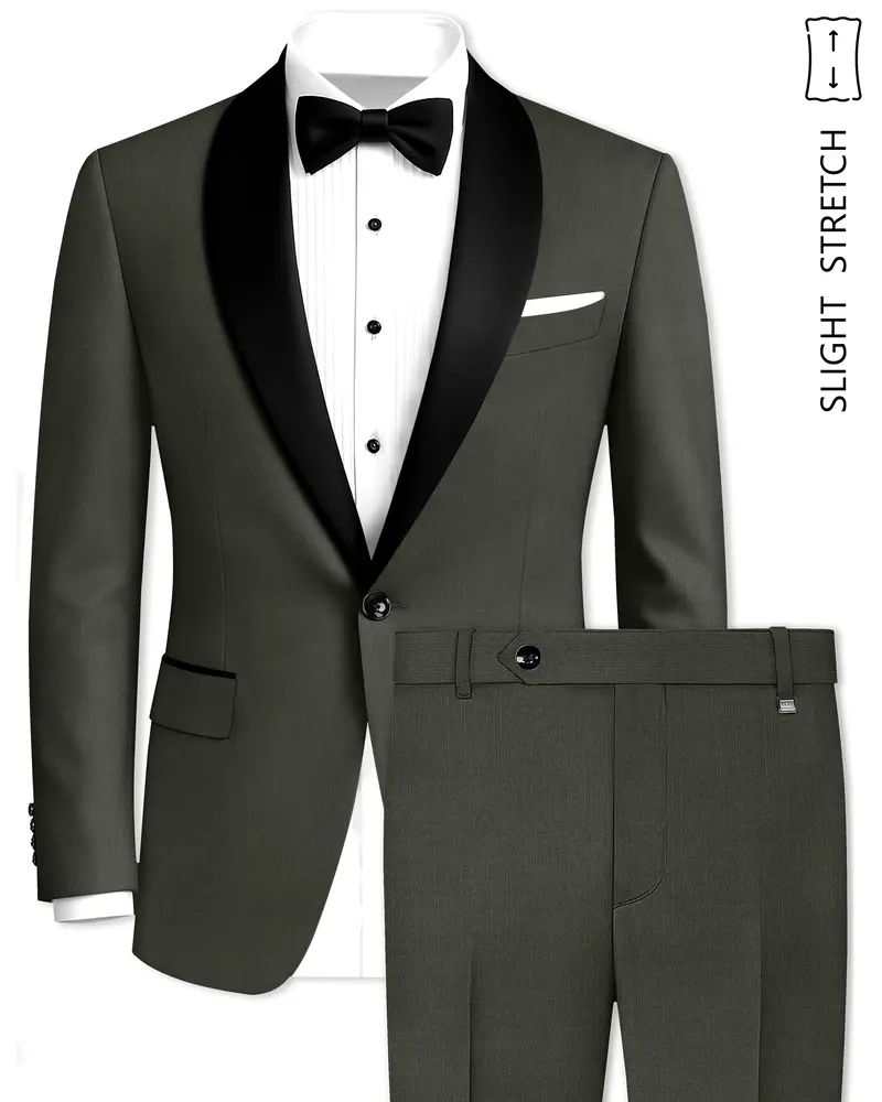 Verdant Majesty-Juniper Green Solid Wool Rich Tuxedo Slight Stretch Suit 1