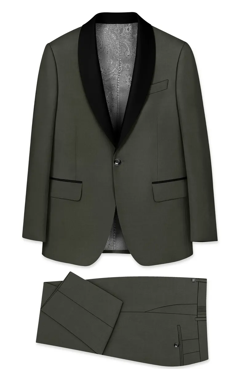 Verdant Majesty-Juniper Green Solid Wool Rich Tuxedo Slight Stretch Suit 11