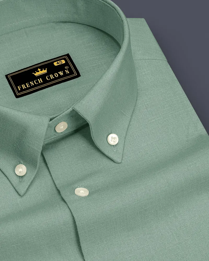 Verdant-Mantle Green Luxurious Linen Button Down Dress Shirt 1