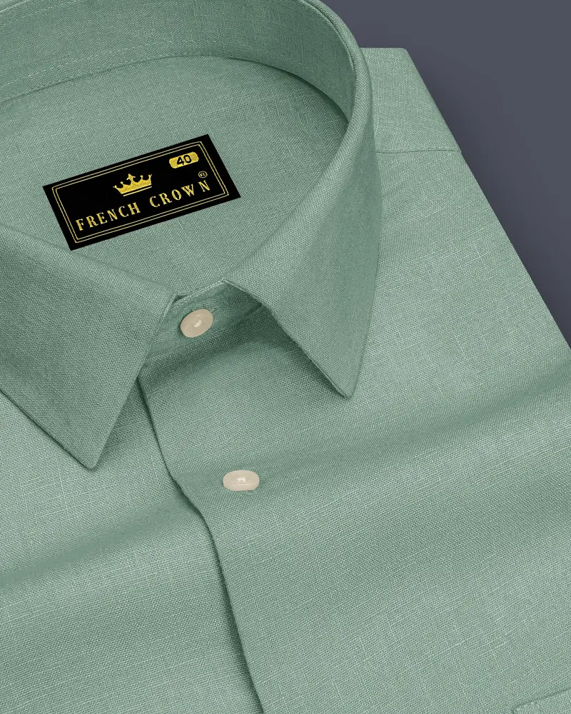 Verdant-Mantle Green Luxurious Linen Dress Shirt 1