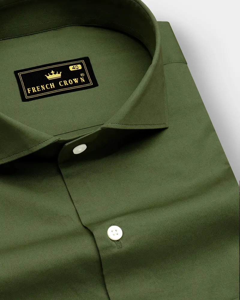 Verdant Veil-Thatch Green Solid Subtle Sheen Super Soft Premium Cotton Dress Shirt 1