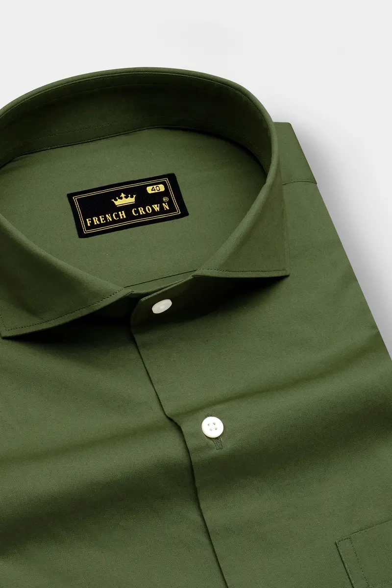 Verdant Veil-Thatch Green Solid Subtle Sheen Super Soft Premium Cotton Dress Shirt 2
